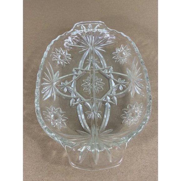 Anchor Hocking Divided Oval Relish/ Nut Dish Cut Glass Star of David EAPC - Picture 2 of 9